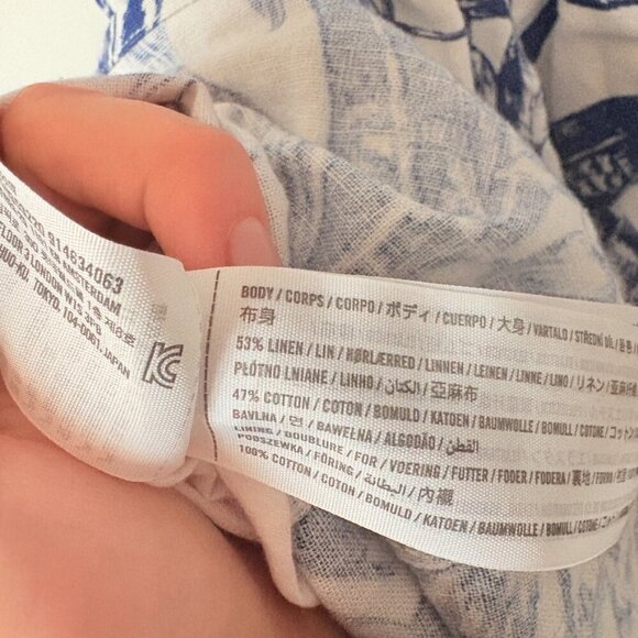 Abercrombie & Fitch Strapless Linen Blend Midi Dress in Blue Floral Size Large - Picture 9 of 10